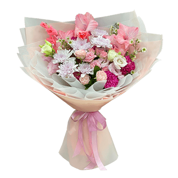 Букет из гладиолусов, роз и хризантем