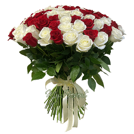 Букет из красных и белых роз (80 см.)