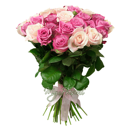 Букет из сиреневых и розовых роз (70-80 см.)