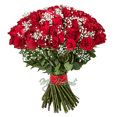 Букет красных роз, перевязанный лентой